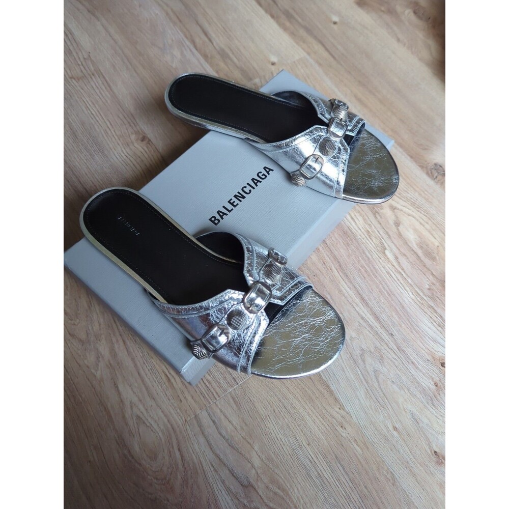 Balenciaga Cagole Metallic Silver Slip On Sandals Womens Eu 40